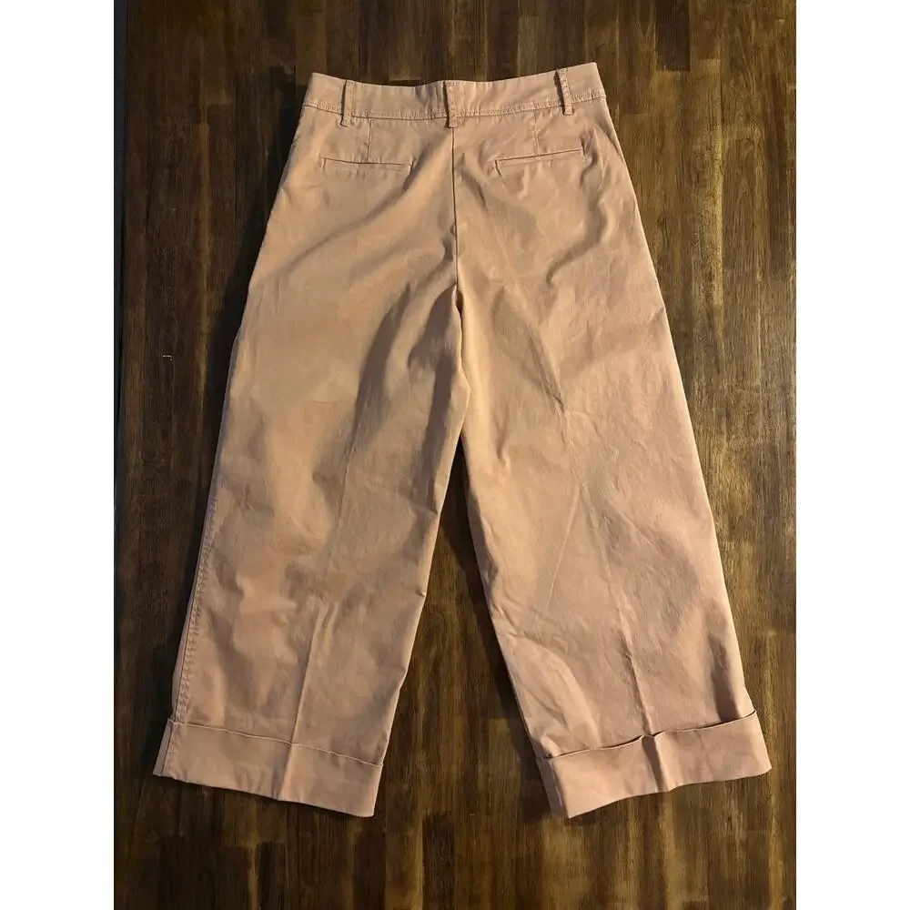 J Crew Women’s 6 Pants Wide Leg Crop Pleated Cotton Chino High Rise Trouser